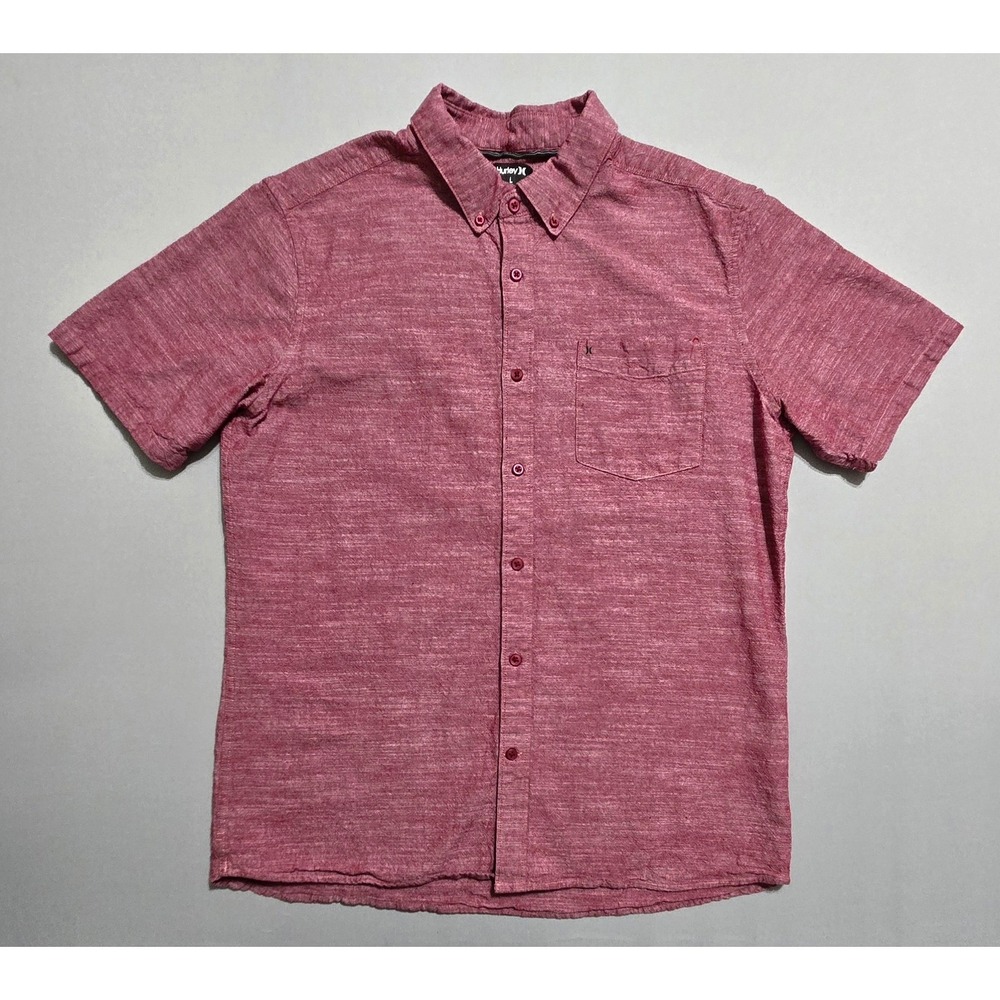 Hurley Casual Button Shirt Mens Large Burgundy Heather Short Sleeve Everyday - Picture 2 of 9